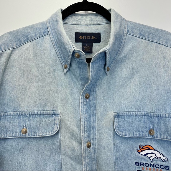 Antigua NFL Denver Broncos Denim Button Down Shirt Large Superbowl Champions - Picture 3 of 7